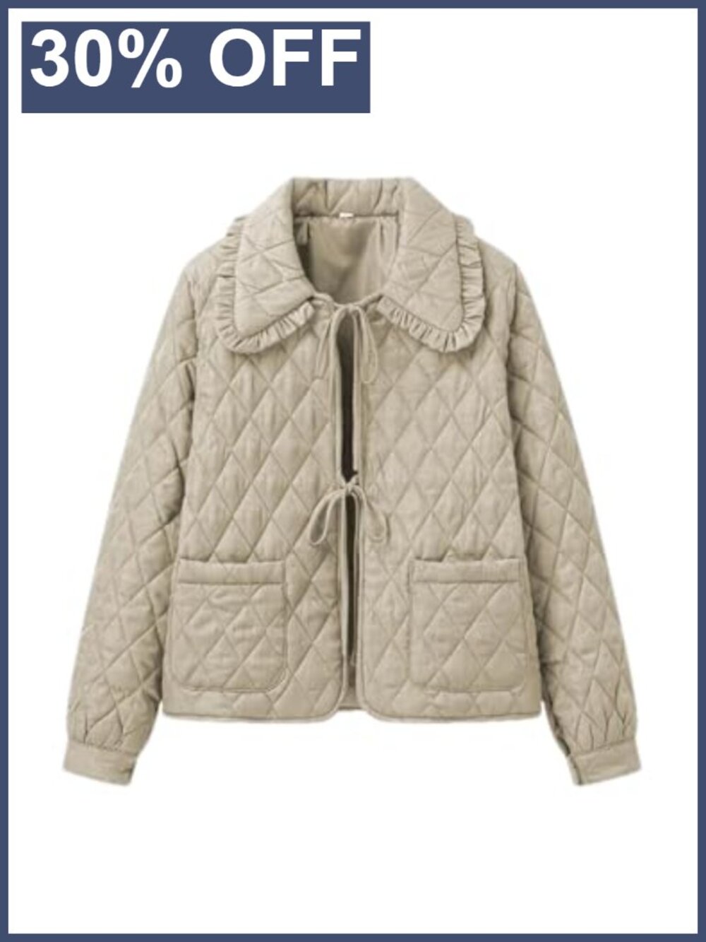 Ruffled Cropped Quilted Jacket Tie-Front Cotton Padded Winter Coat